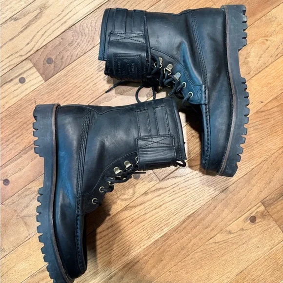 Vintage Polo Ralph Lauren Wolcott Boots Black Oiled Leather with Big Polo Patch - Picture 4 of 9